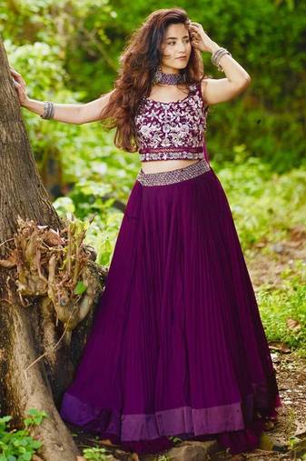 Wine Crush Georgette Designer Lehenga Choli with Dupatta