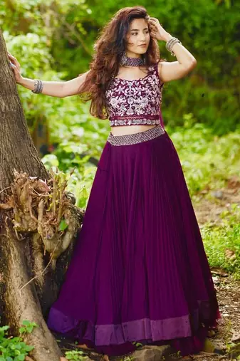 Wine Crush Georgette Designer Lehenga Choli with Dupatta