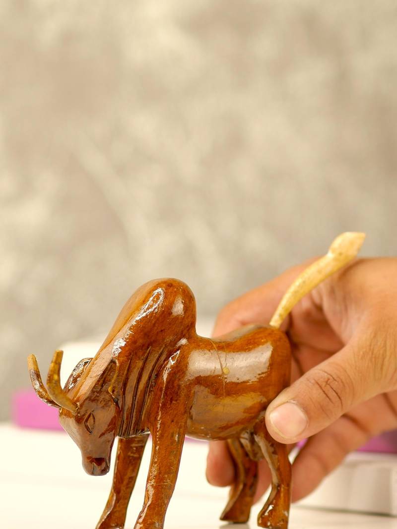 SOWPEACE Wooden Bull Horns of Power | Artisan Tabletop Decor, 10cm Glossy