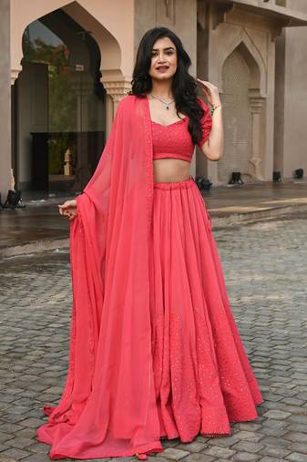 Gajri Thread Embroidery Georgette Lehenga Choli with Dupatta