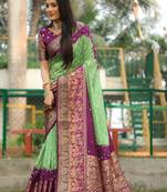 Koram Green Bandhej kanjivaram silk blendBandhej With Kanjivaram Border With Zari Weaving Saree With Blouse For Women