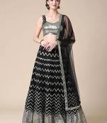 Black Sequence with Thread Zari Embroidery Georgette Lehenga Choli with Dupatta