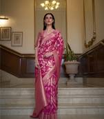 Rajtex Pink Woven Organza-Sarees With Blouse
