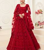 Red Net Embroidered Stonework Wedding Lehenga