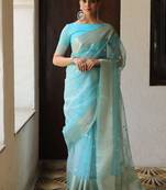 Woven With Tradition And Crafted For Modernity Organza Saree With Zari Butti Work And A Matching Organza Blouse 