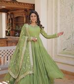 Parrot Green Color Designer Trending  Georgette Gown-Dupatta Collection