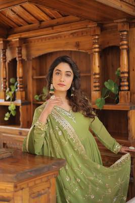 Parrot Green Color Designer Trending Georgette Gown Dupatta Collection 3