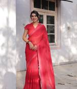 Red Georgette Solid/Zari And Satin Stripes Stone Border Saree Without Blouse