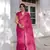 Rani Pink Georgette Solid/Zari And Satin Stripes Stone Border Saree Without Blouse