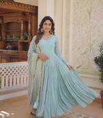 Sky Blue  Color Designer Trending  Georgette Gown-Dupatta Collection