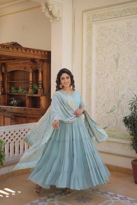 Sky Blue Color Designer Trending Georgette Gown Dupatta Collection 4
