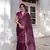 Wine Georgette Solid/Zari And Satin Stripes Stone Border Saree Without Blouse