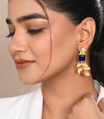Gold plated white pearl leaf drop earring