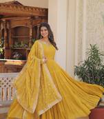 Yellow Color Designer Trending  Georgette Gown-Dupatta Collection