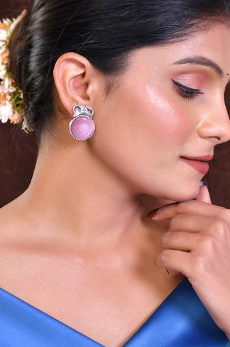 silver plated elephant pink american diamond Earing