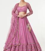 Lavender Georgette Thread and Sequin Work Lehenga