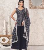 Navy blue georgette embroidered sharara suit
