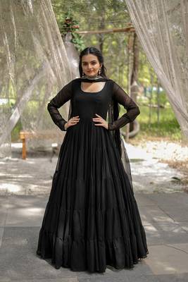 Black Color Designer Trending Georgette Gown Dupatta Collection 3