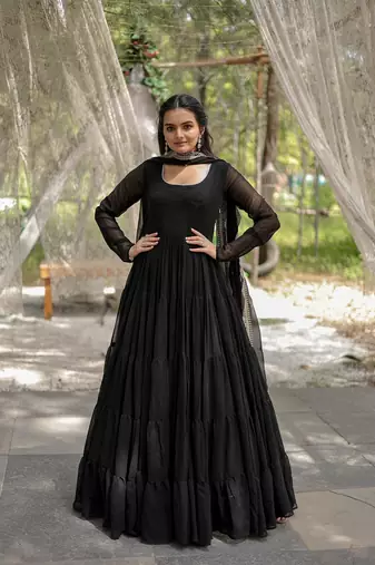 Black Color Designer Trending Georgette Gown Dupatta Collection