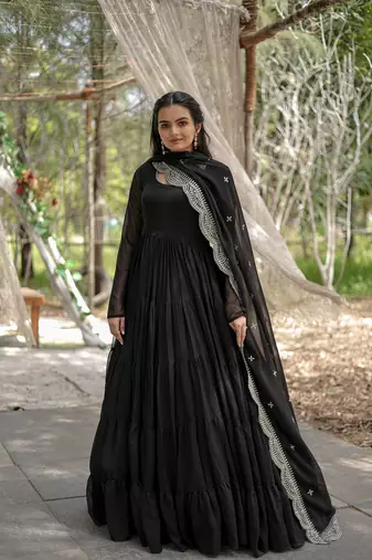 Black Color Designer Trending Georgette Gown Dupatta Collection