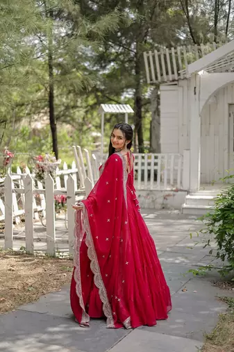 Pink Color Designer Trending Georgette Gown Dupatta Collection