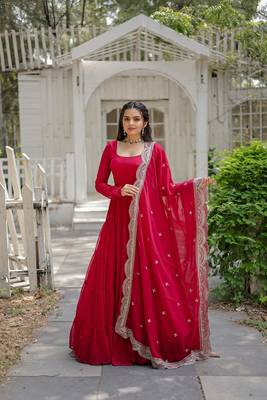 Pink Color Designer Trending Georgette Gown Dupatta Collection 5