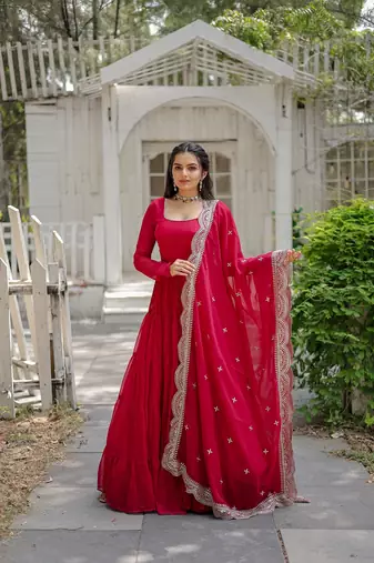 Pink Color Designer Trending Georgette Gown Dupatta Collection
