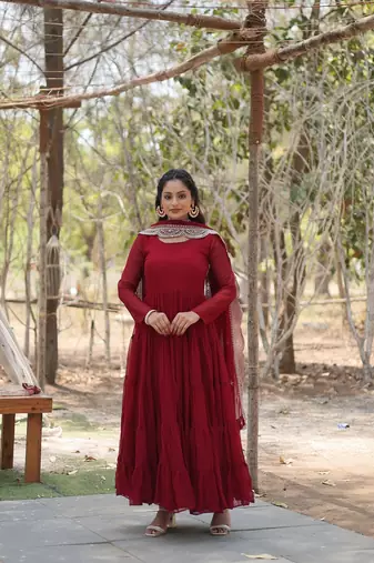 Pink Color Designer Trending Georgette Gown Dupatta Collection