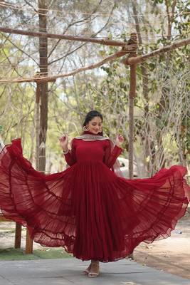 Pink Color Designer Trending Georgette Gown Dupatta Collection 4