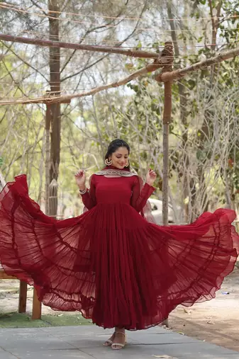 Pink Color Designer Trending Georgette Gown Dupatta Collection