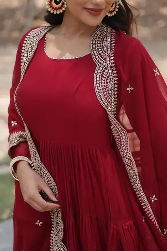 Pink Color Designer Trending Georgette Gown Dupatta Collection