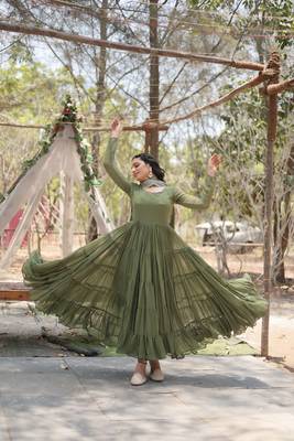 Mahendi Color Designer Trending Georgette Gown Dupatta Collection 4