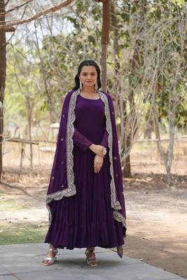 Purple Color Designer Trending Georgette Gown Dupatta Collection 1