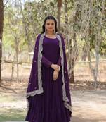 Purple Color Designer Trending  Georgette Gown-Dupatta Collection