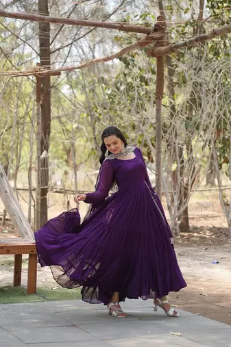 Purple Color Designer Trending Georgette Gown Dupatta Collection
