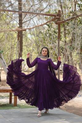 Purple Color Designer Trending Georgette Gown Dupatta Collection 4
