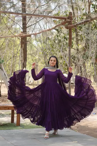 Purple Color Designer Trending Georgette Gown Dupatta Collection