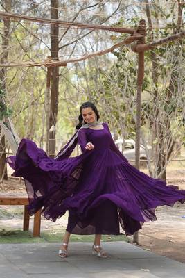 Purple Color Designer Trending Georgette Gown Dupatta Collection 5