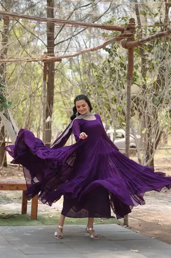 Purple Color Designer Trending Georgette Gown Dupatta Collection