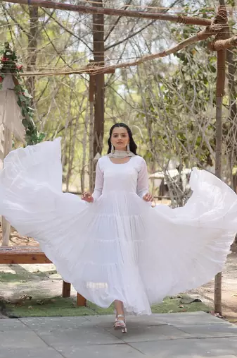 White Color Designer Kurti Dupatta Collections