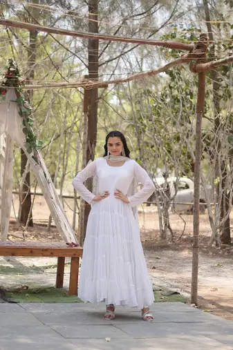 White Color Designer Kurti Dupatta Collections