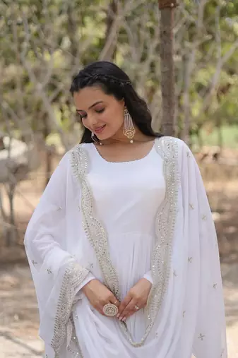 White Color Designer Kurti Dupatta Collections