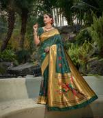 Women'S Bottle Green Paithani Silk Zari Woven Saree With Blouse