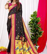 Women'S Black Paithani Silk Zari Woven Saree With Blouse