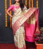 Women's Off White Faux Kanjivaram Silk Zari Woven Saree with Blouse