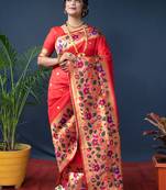 Women's Red Paithani Silk Zari Woven Saree with Blouse