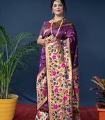 Women's Wine Paithani Silk Zari Woven Saree with Blouse