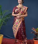 Women's Brown Paithani Silk Zari Woven Saree with Blouse