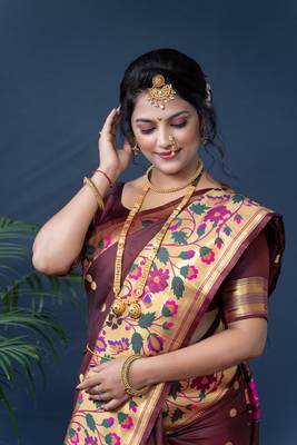 Women's Brown Paithani Silk Zari Woven Saree with Blouse 3