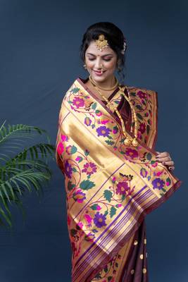 Women's Brown Paithani Silk Zari Woven Saree with Blouse 4